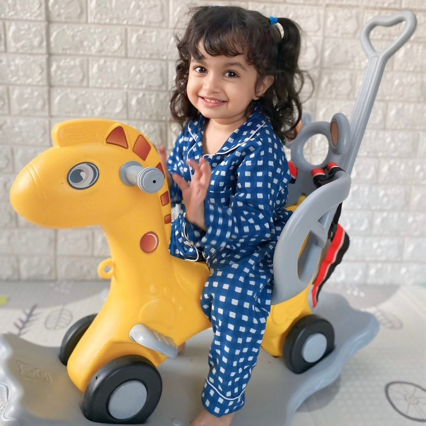 Blue Checkerboard | Kids Nightsuit Set |Pure Cotton