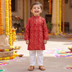 Laal Gulal Bandhej Kurta Pajama Set | Red  | Pure Cotton