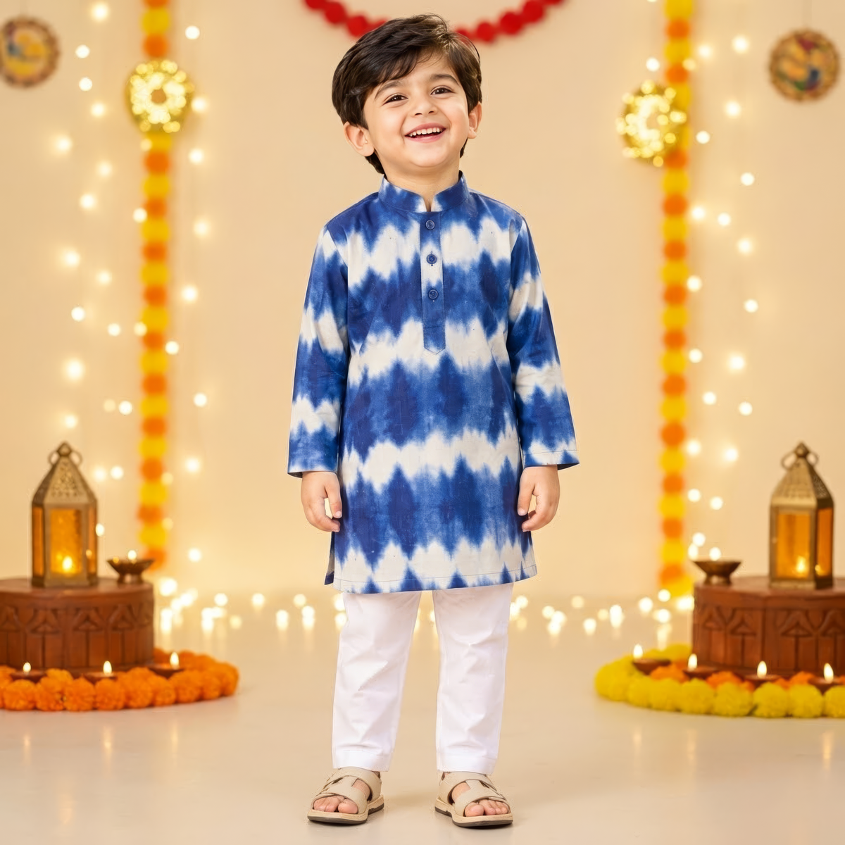 Leher Rang Kurta Pajama Set | Blue | Pure Cotton
