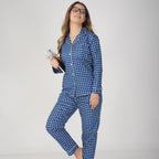 Blue Checkerboard| Adult Nightsuit Set| Pure Cotton