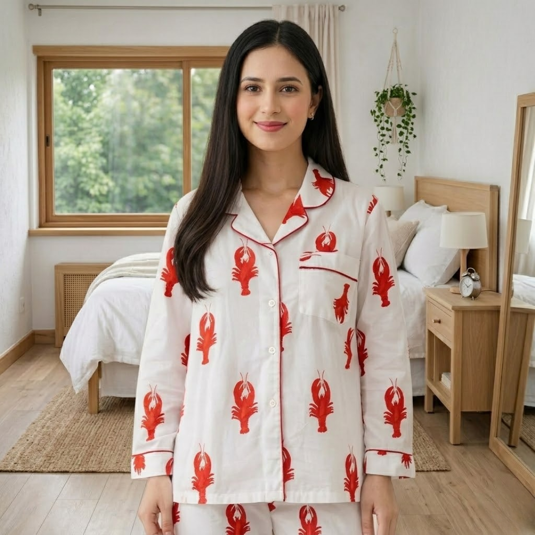 Red Lobster | Adult Nightsuit Set| Pure Cotton