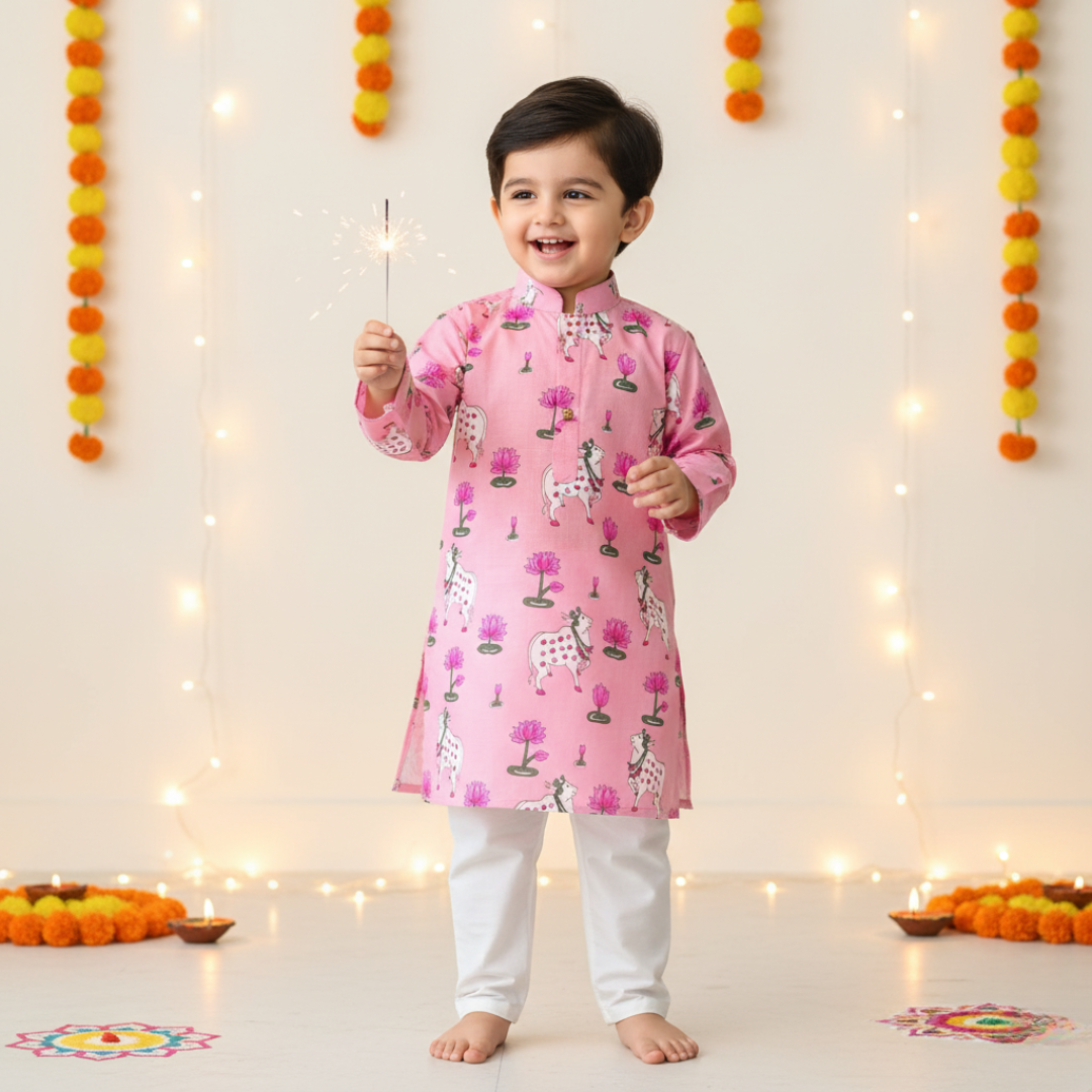 Pink Pichwai Sibling Twinning Outfits| Pure Cotton