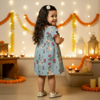Blue Pichwai  Girls Dress | Pure Cotton