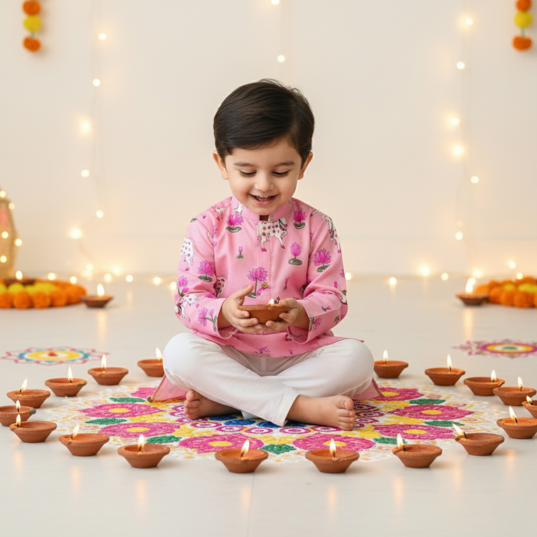 Pink Pichwai Sibling Twinning Outfits| Pure Cotton