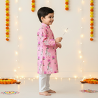 Pink Pichwai Kurta Pajama Set | Pure Cotton