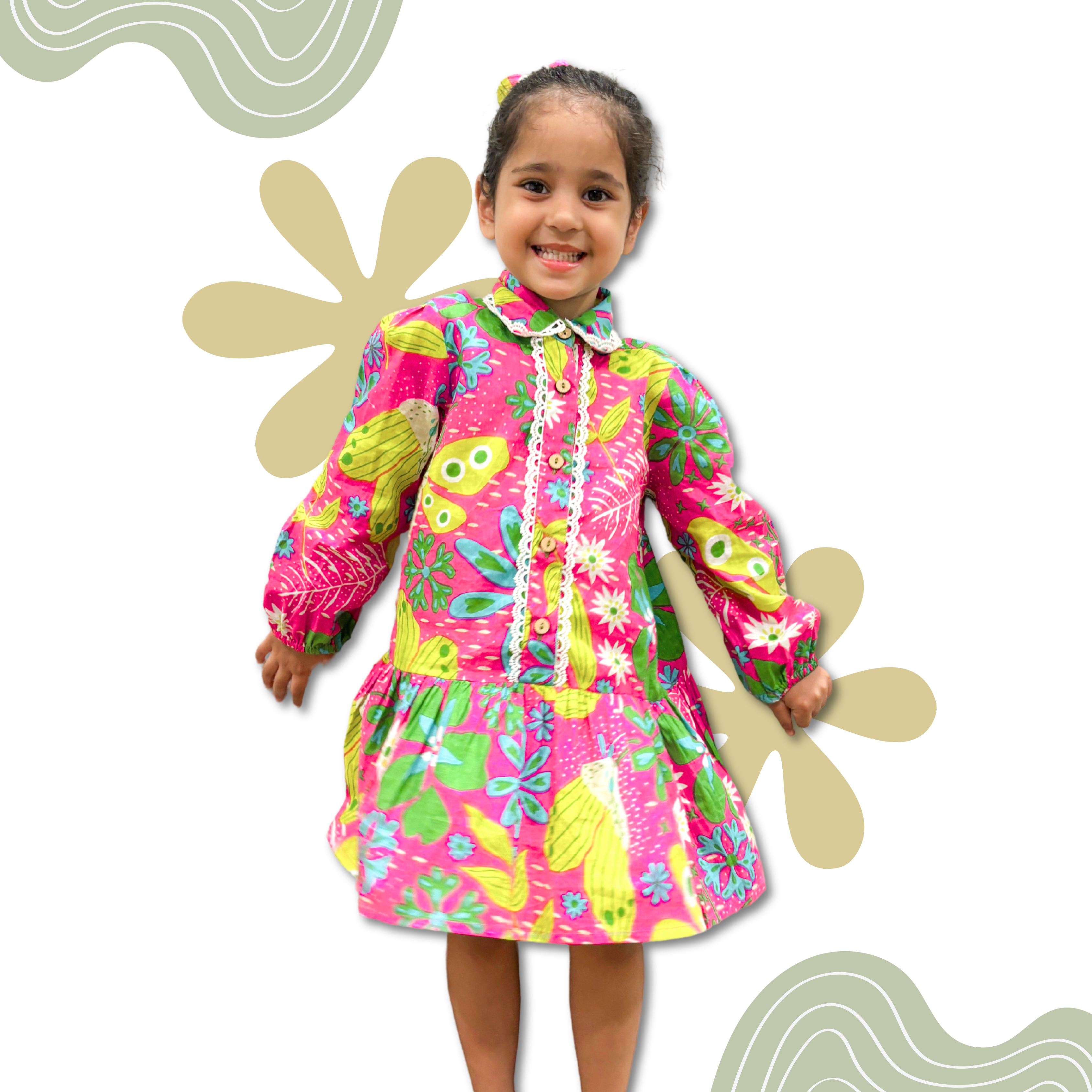 Positano Short Dress for Girls| Neon Garden| Pure Cotton