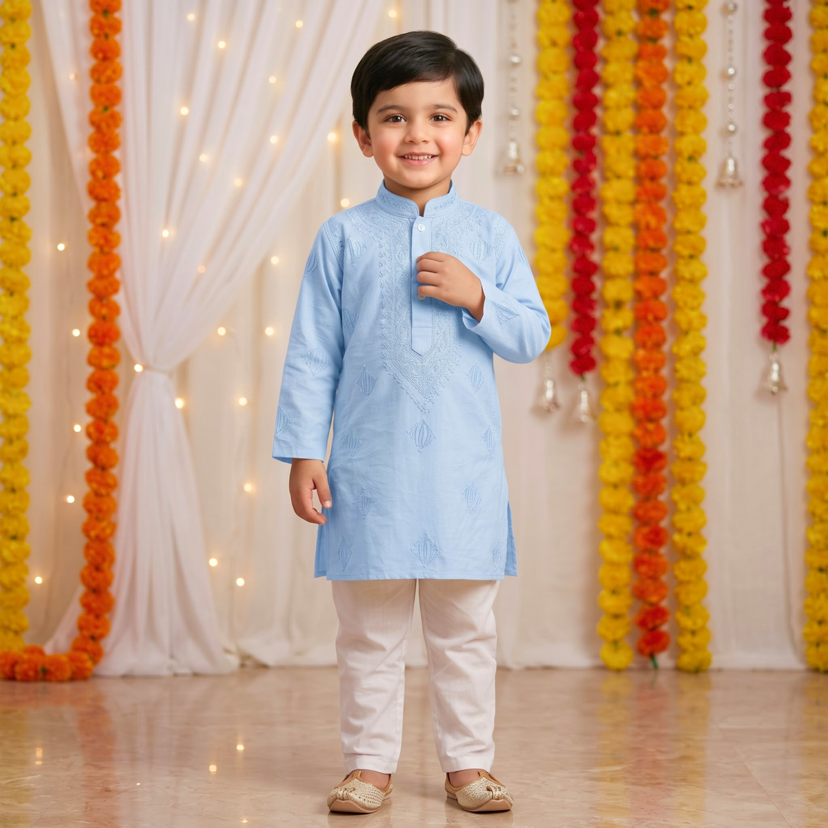Powder Blue | Lucknow Chikankari Kurta Pajama Set | Pure Cotton Silk