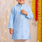 Powder Blue | Lucknow Chikankari Kurta Pajama Set | Pure Cotton Silk