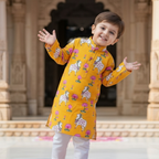 Yellow Pichwai Kurta Pajama Set | Pure Cotton