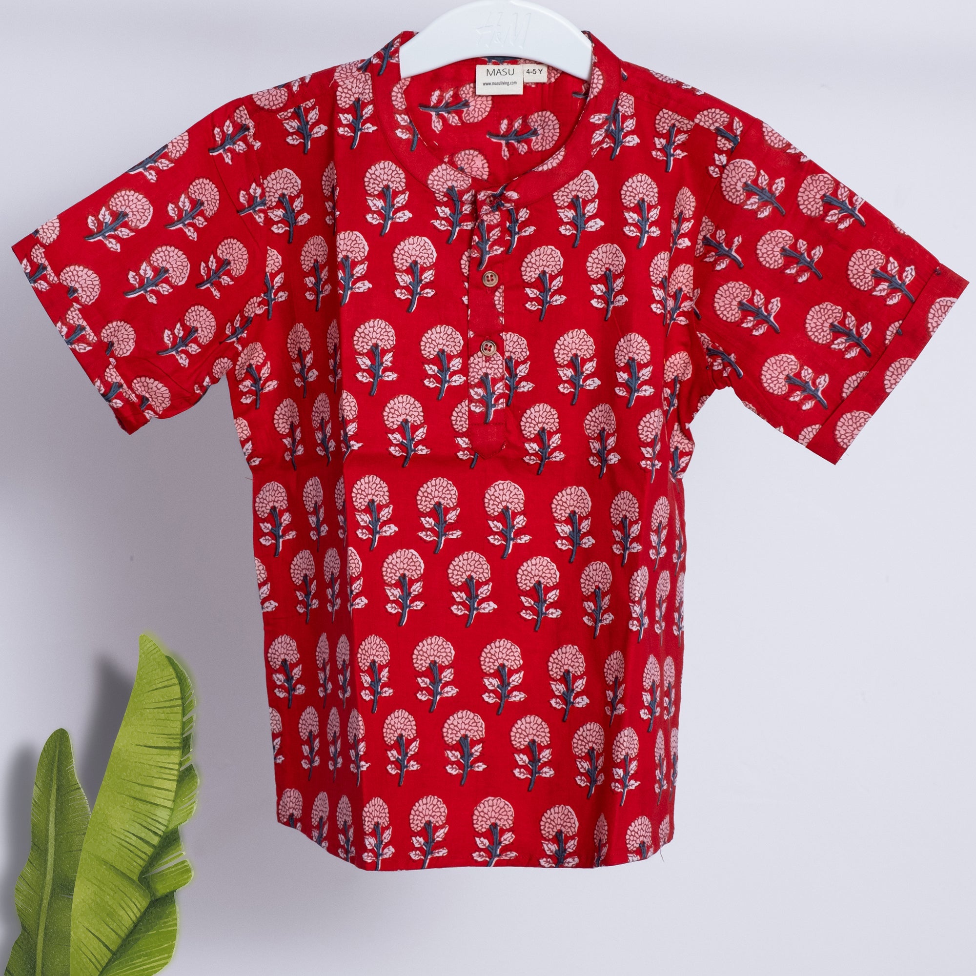 Cotton Boys Kurta Shirt Red Boota