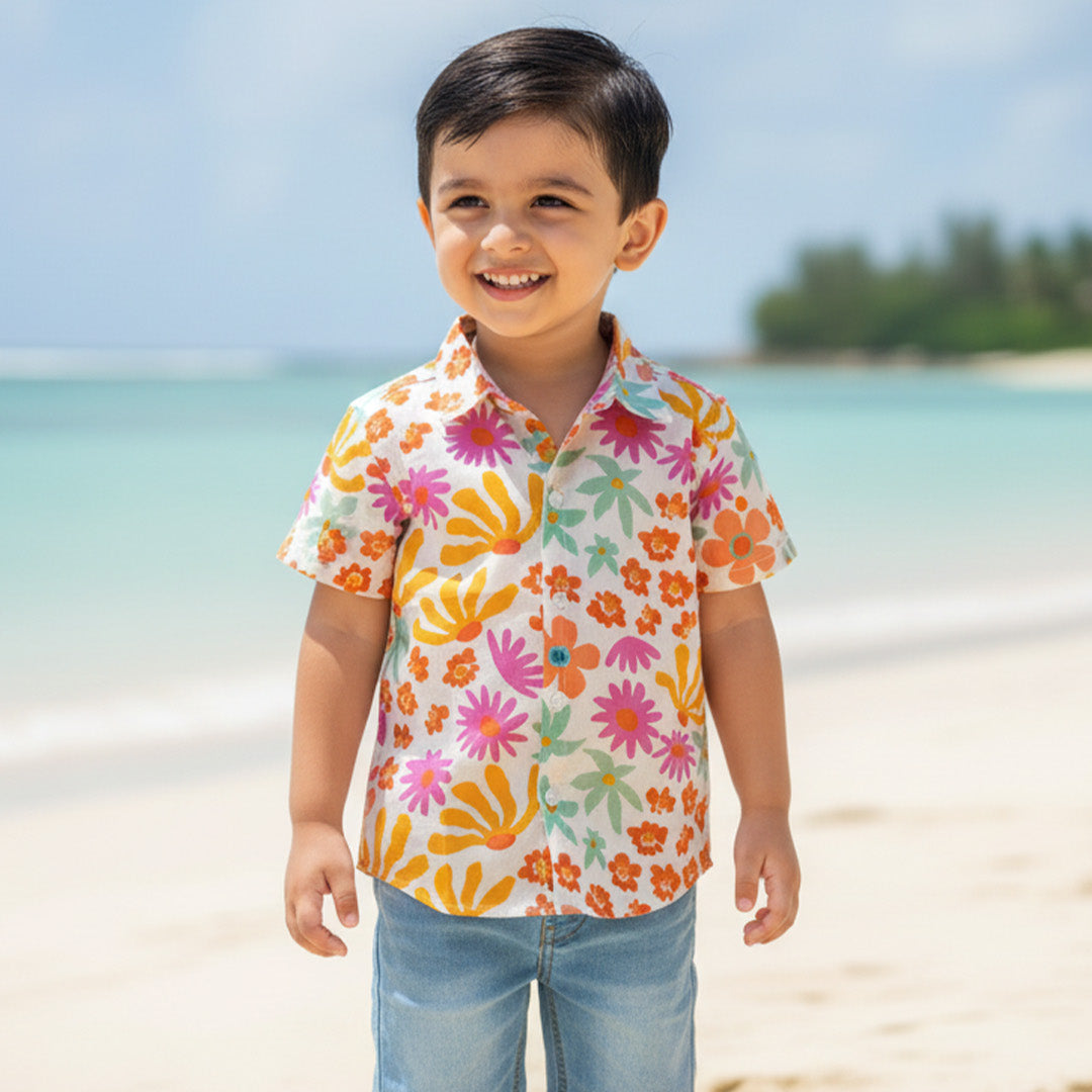 Orange Floral sibling twinning outfits
