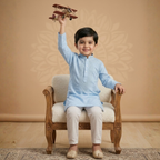 Powder Blue | Lucknow Chikankari Kurta Pajama Set | Pure Cotton Silk