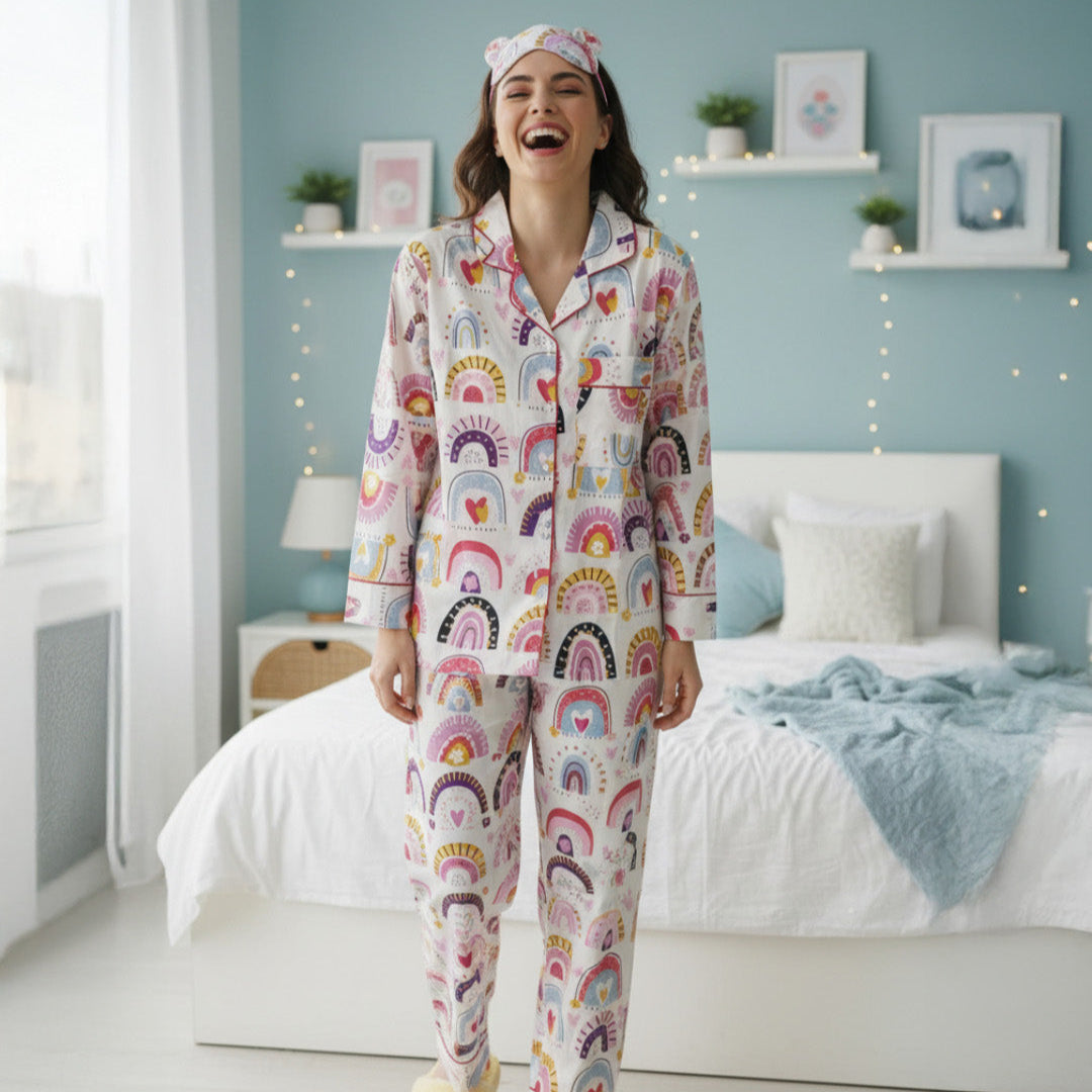 Over The Rainbow| Adult Nightsuit Set| Pure Cotton