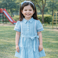 Tiffany Blue short Dress for Girls| Linen with Laces