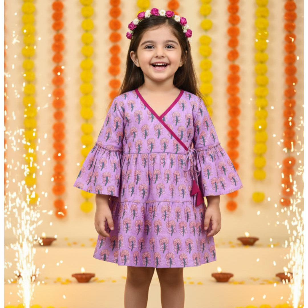 Cotton Girls Frock Purple Boota