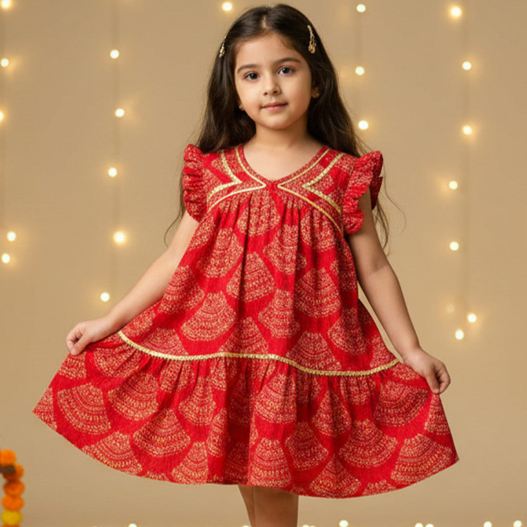 Red Bandhani dress for Girl | Pure Cotton