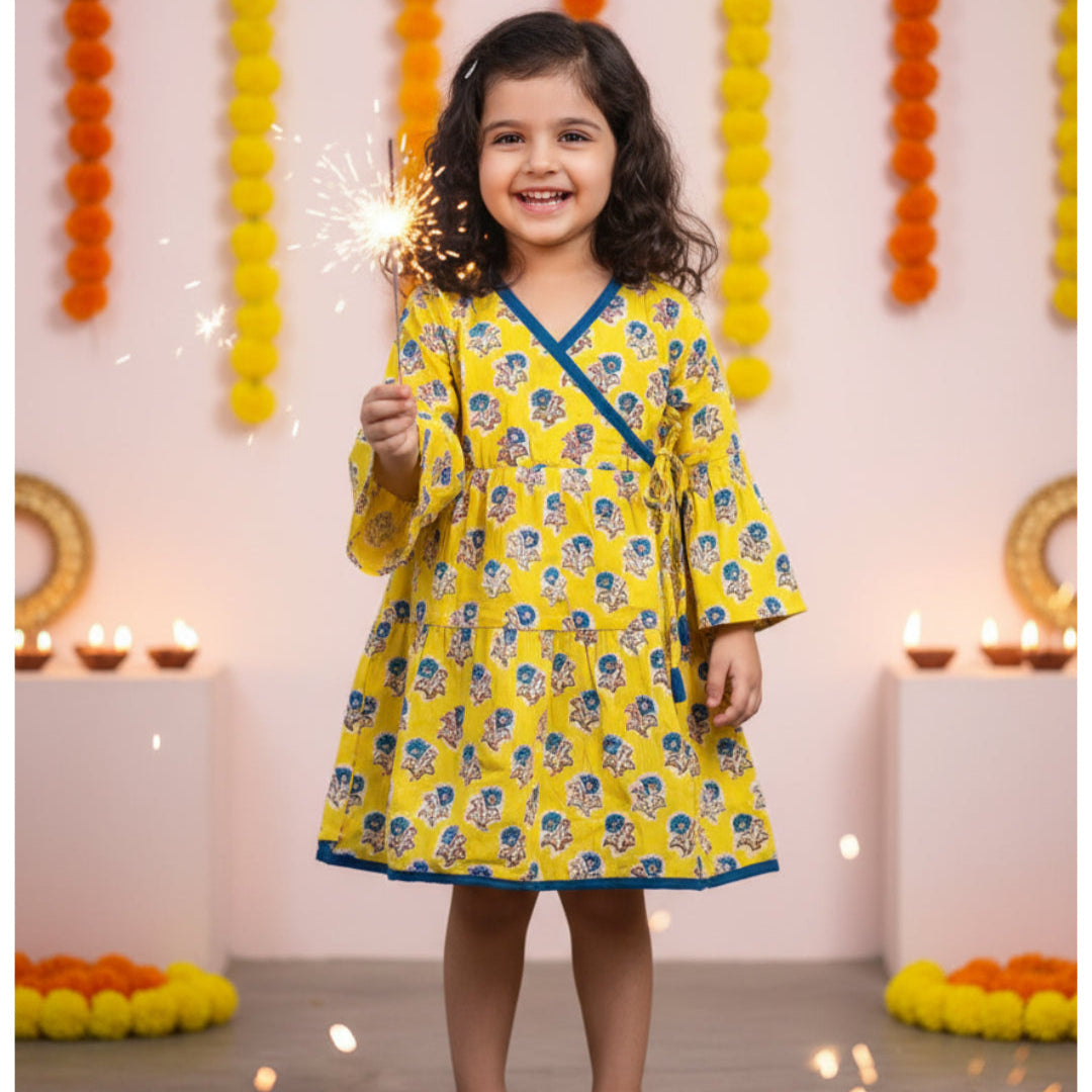 Cotton Girls Frock Yellow Boota