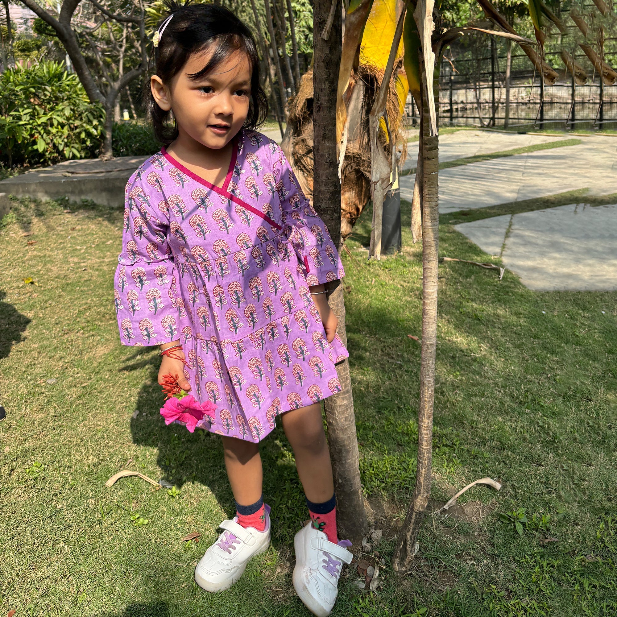 Cotton Girls Frock Purple Boota