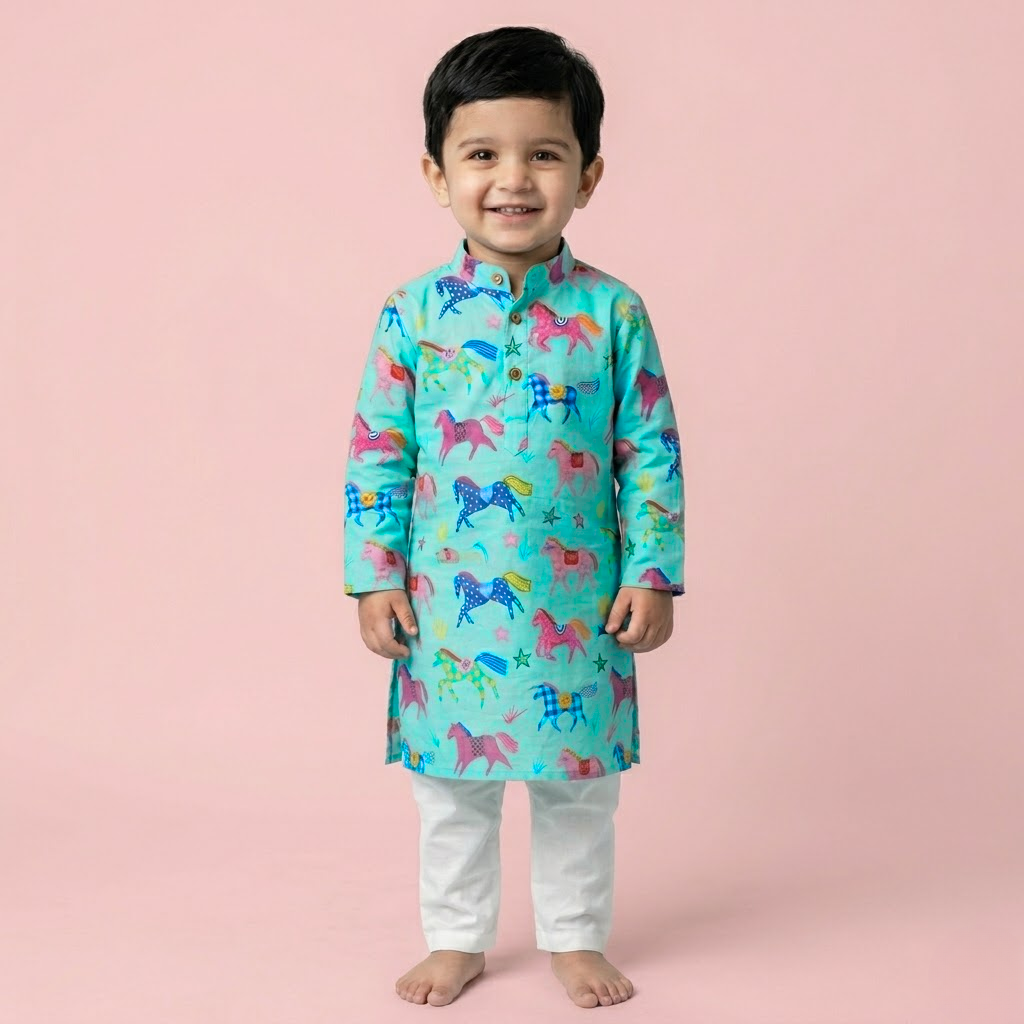 Royal Unicorn Kurta Pyjama Set | Pure Cotton