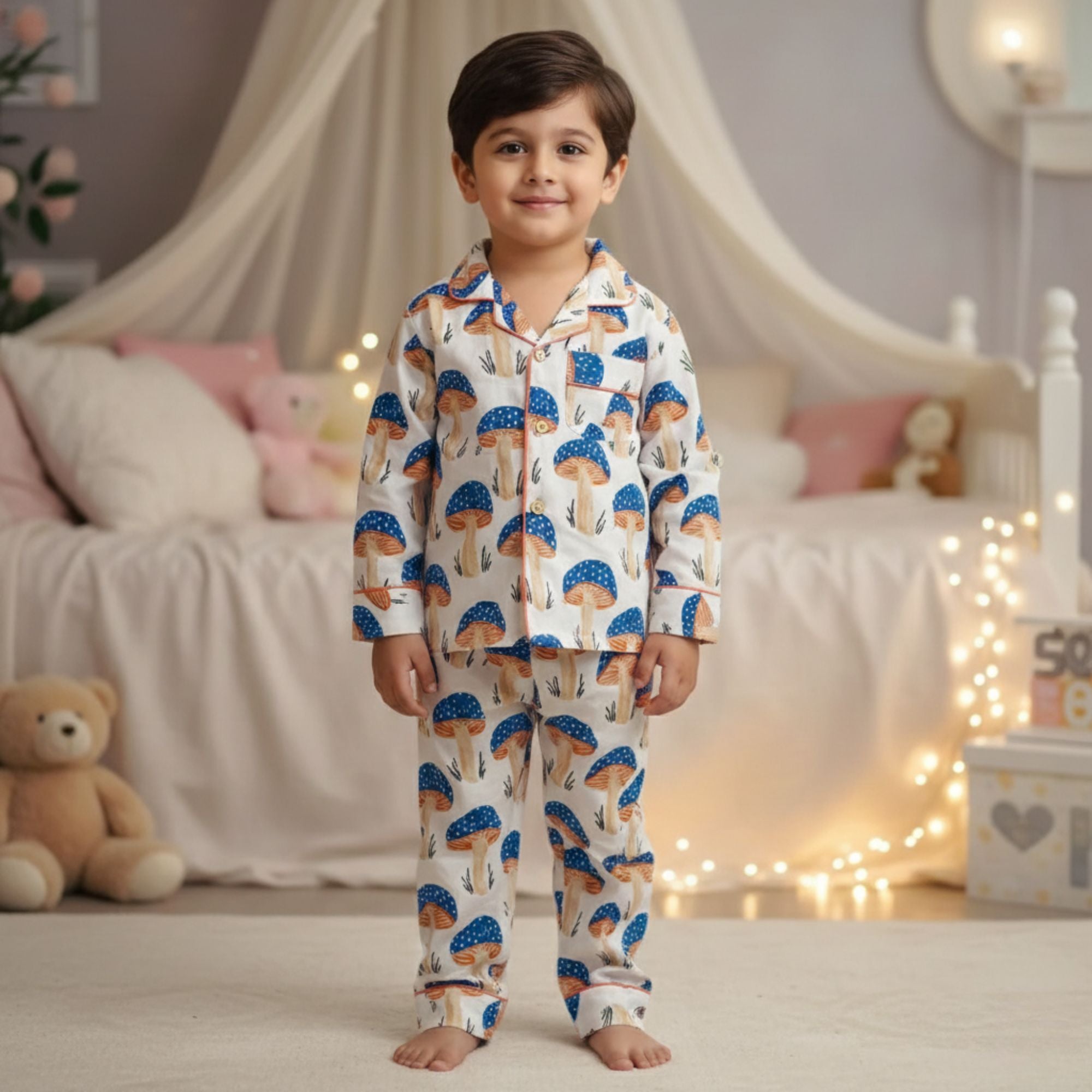 Mushrooms| Kids Nightsuit Set |Pure Cotton
