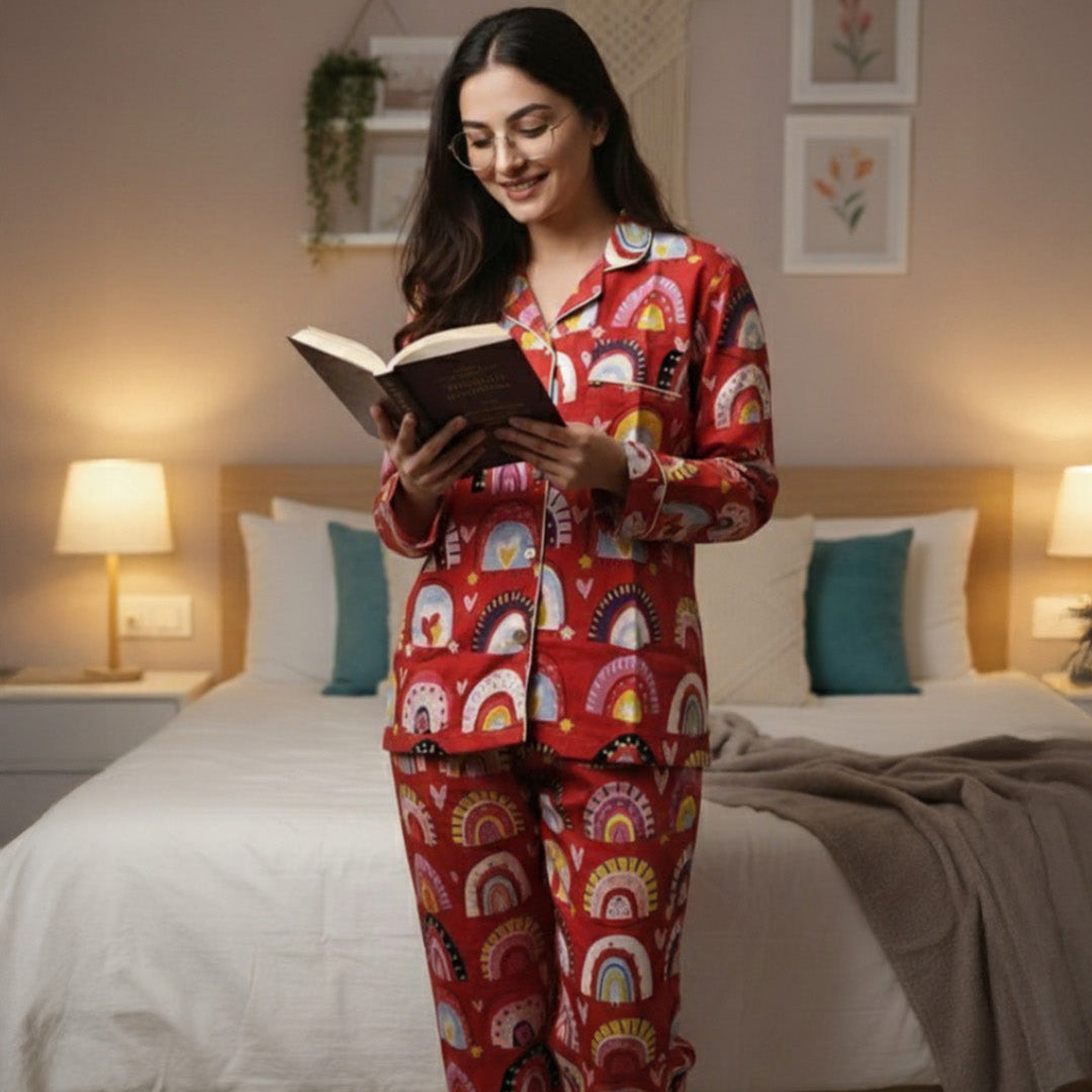 Holiday Mood | Adult Nightsuit Set| Pure Cotton