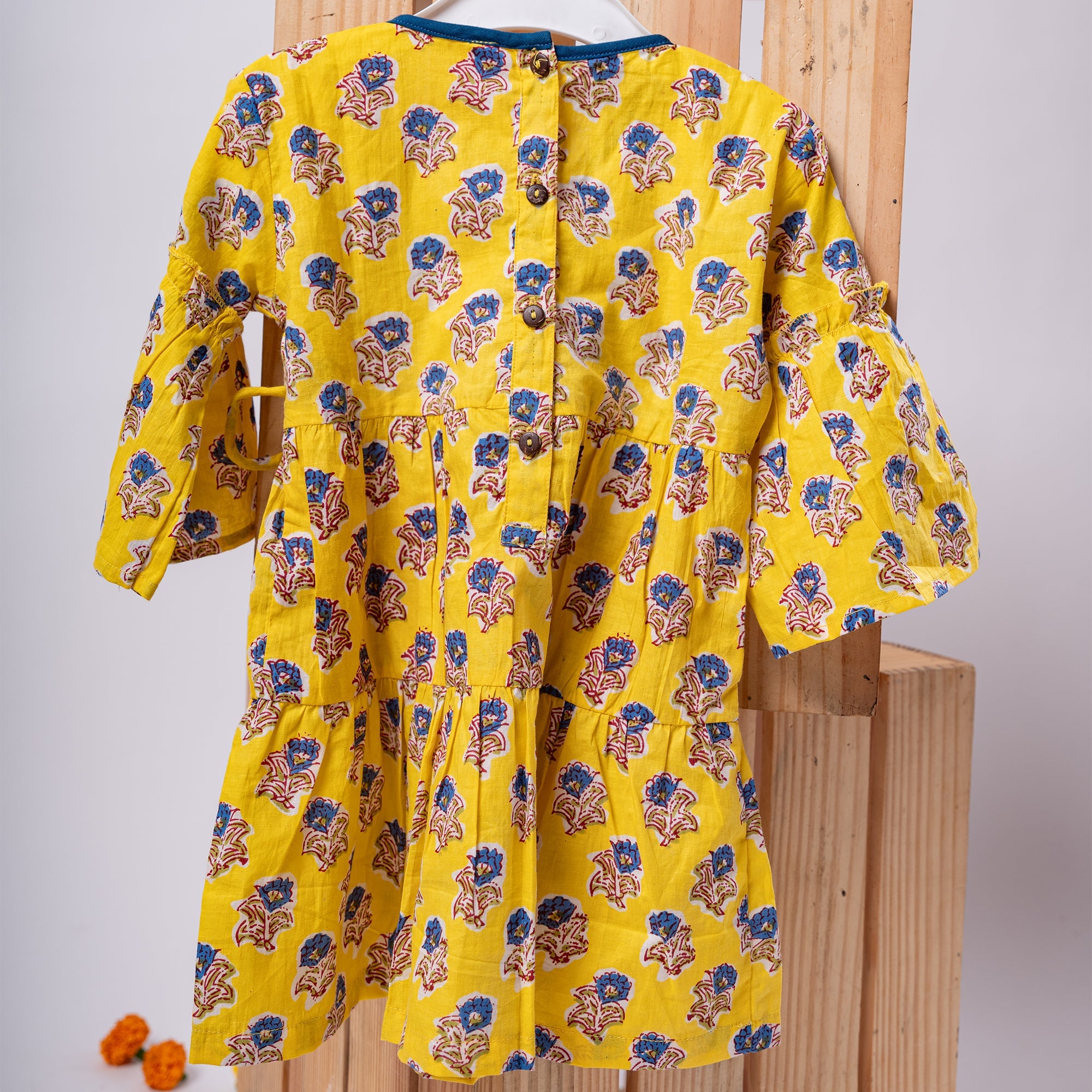 Cotton Girls Frock Yellow Boota