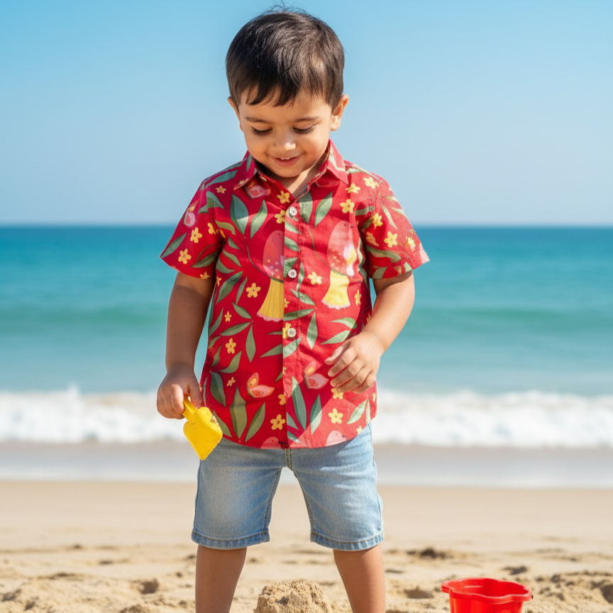 Holiday Shirt for Boys| Red Bird| Pure Cotton