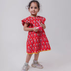 Cotton Girls Frock Red Boota