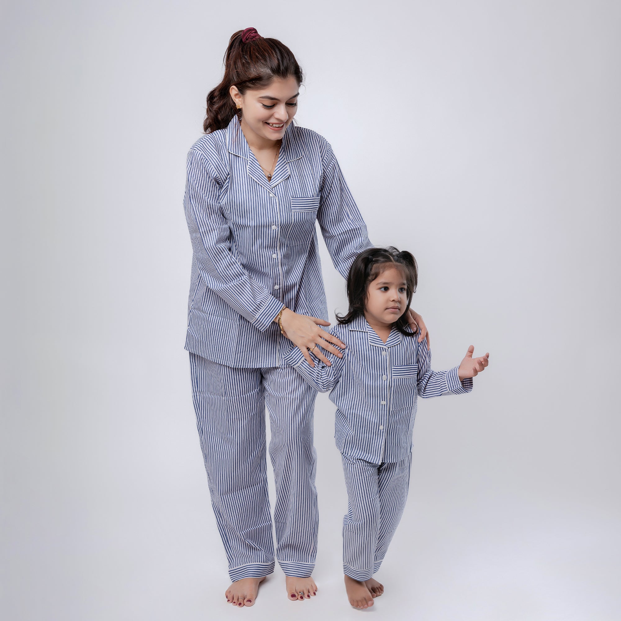 Classy Stripes Twinning Nightsuit Set| Pure Cotton