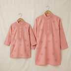 Dusty Rose | Father & Kids Twining Kurta Pajama Set | Lucknow Chikankari | Pure Cotton Silk