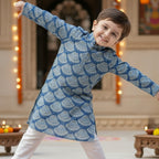Blue Bandhani Kurta Pajama Set for Boys| Pure Cotton