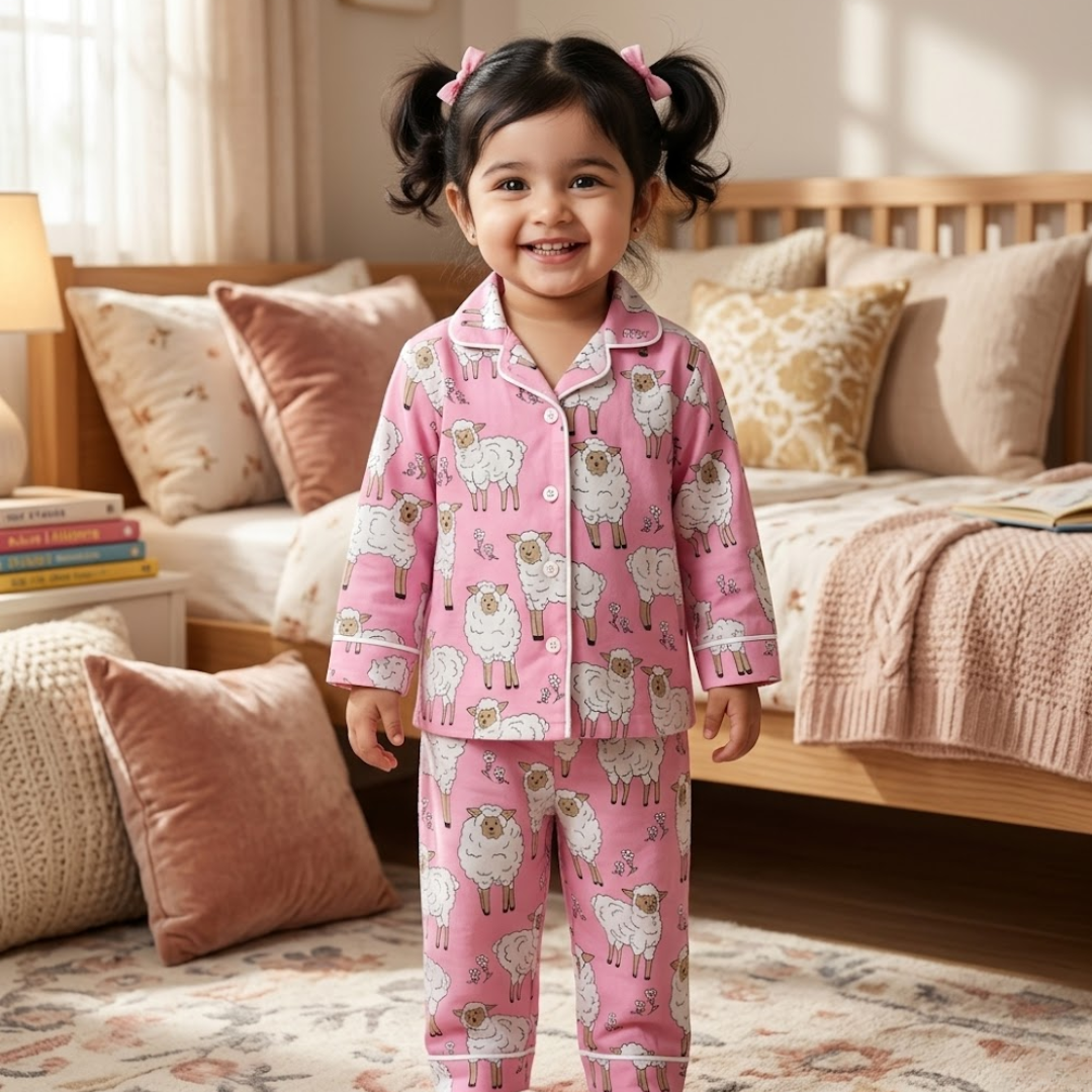 Baa Baa Pink Sheep Twinning Nightsuit Set| Pure Cotton