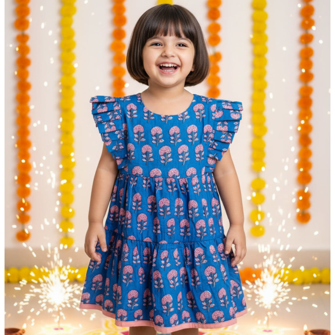 Cotton Girls Frock Blue Boota
