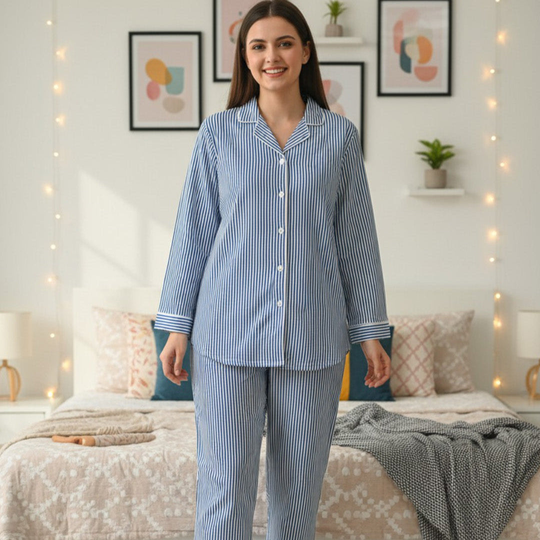 Classy Strips| Adult Nightsuit Set| Pure Cotton
