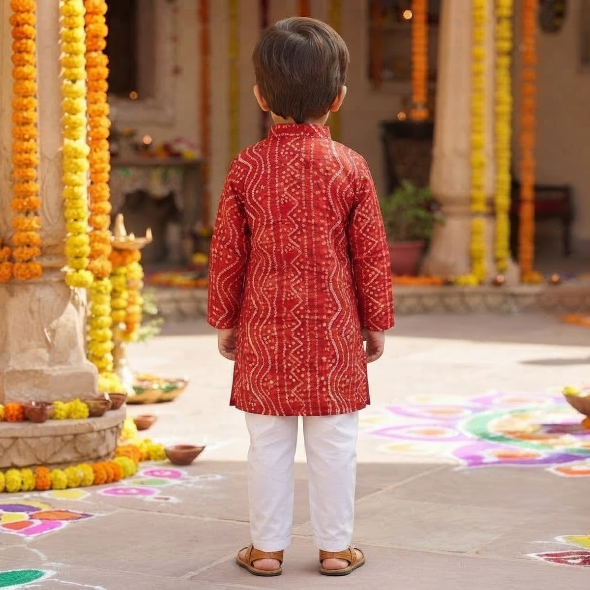 Laal Gulal Bandhej Kurta Pajama Set | Red  | Pure Cotton