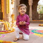 Jamuni Bandhej Kurta Pajama Set | Purple | Pure Cotton