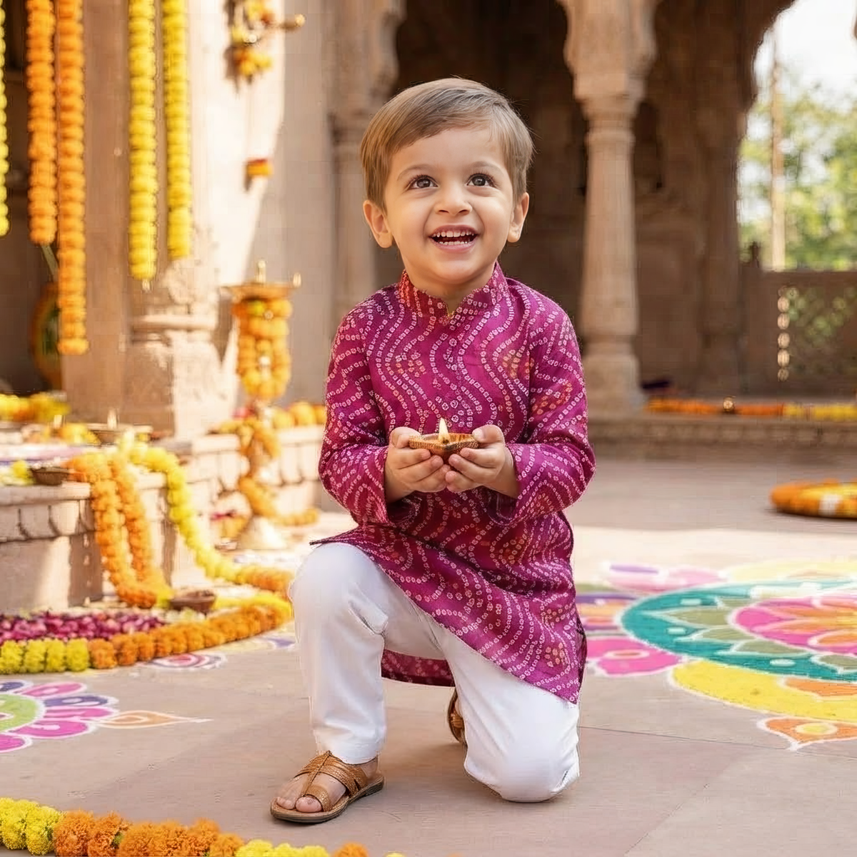 Jamuni Bandhej Kurta Pajama Set | Purple | Pure Cotton