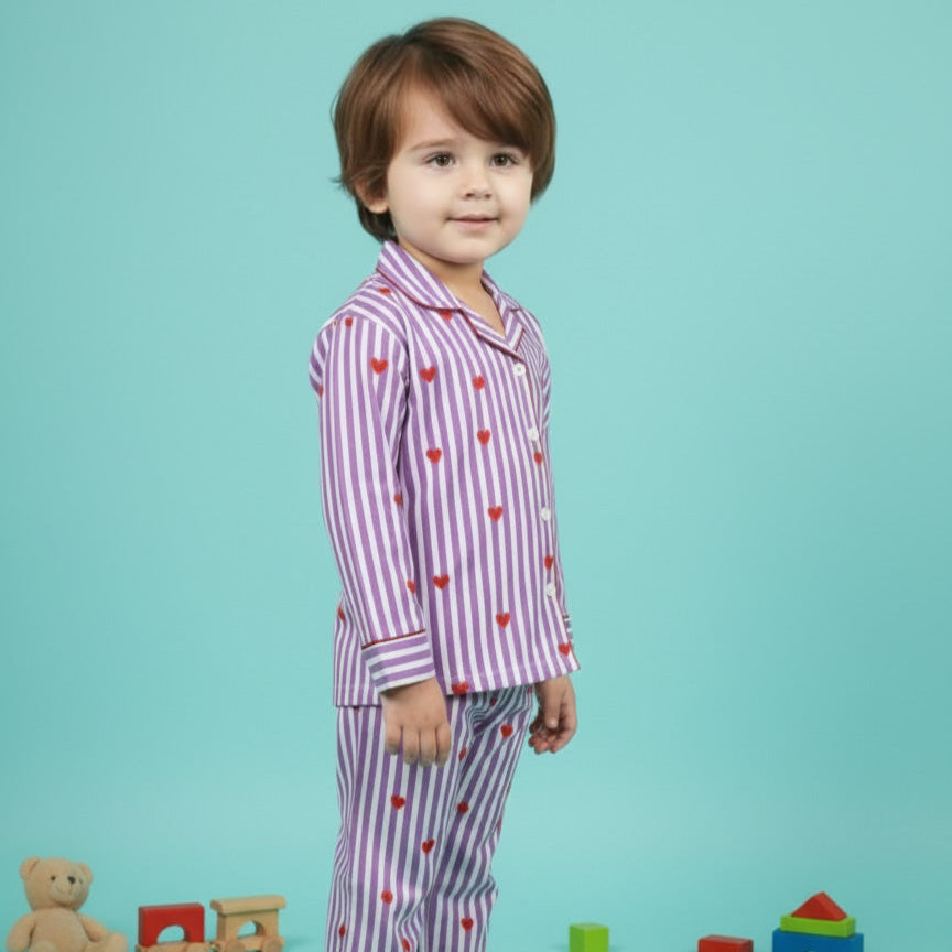 Purple Hearts | Kids Night suit Set |Pure Cotton