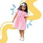 Emily Short Dress for girl| Linen with Laces| Pink