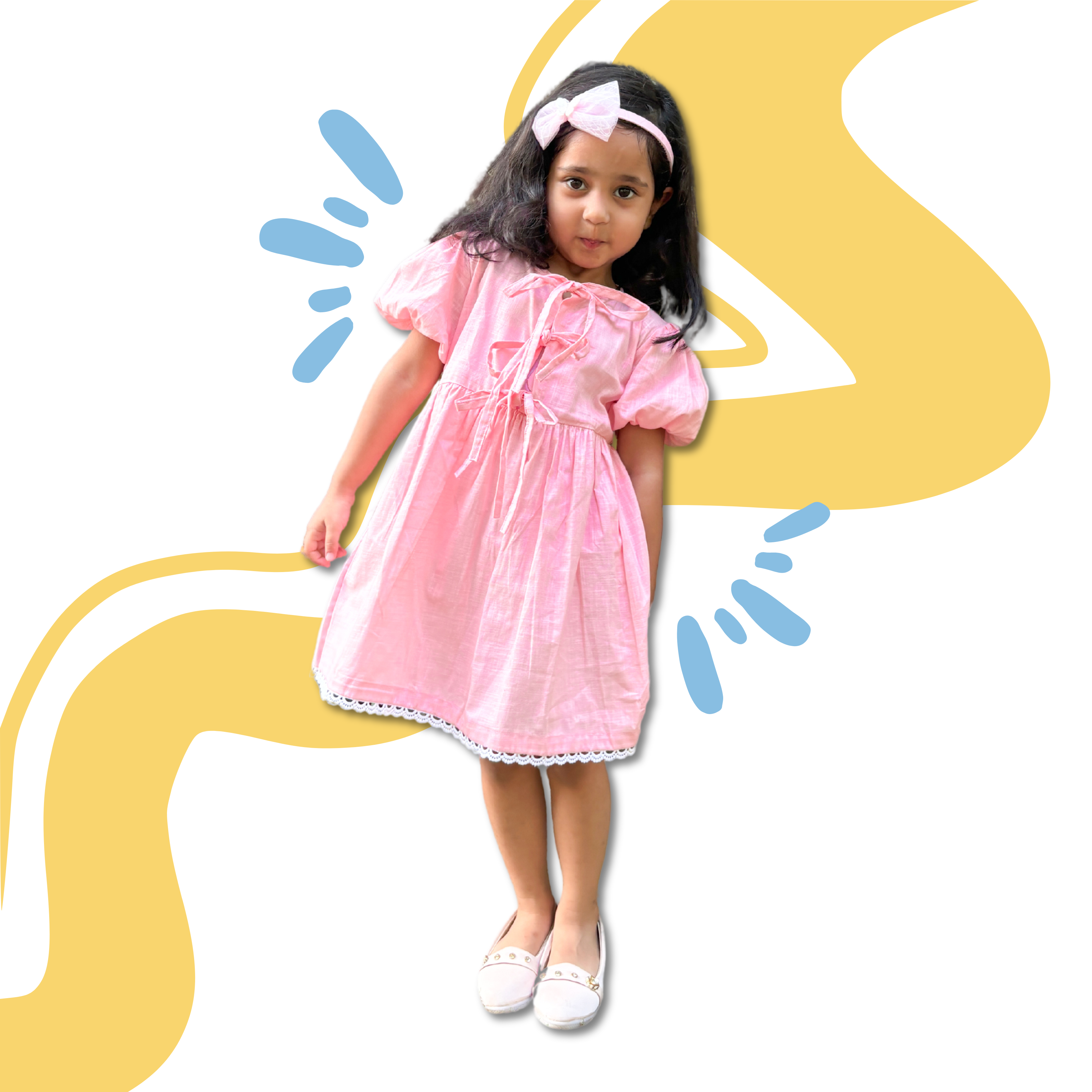 Emily Short Dress for girl| Linen with Laces| Pink