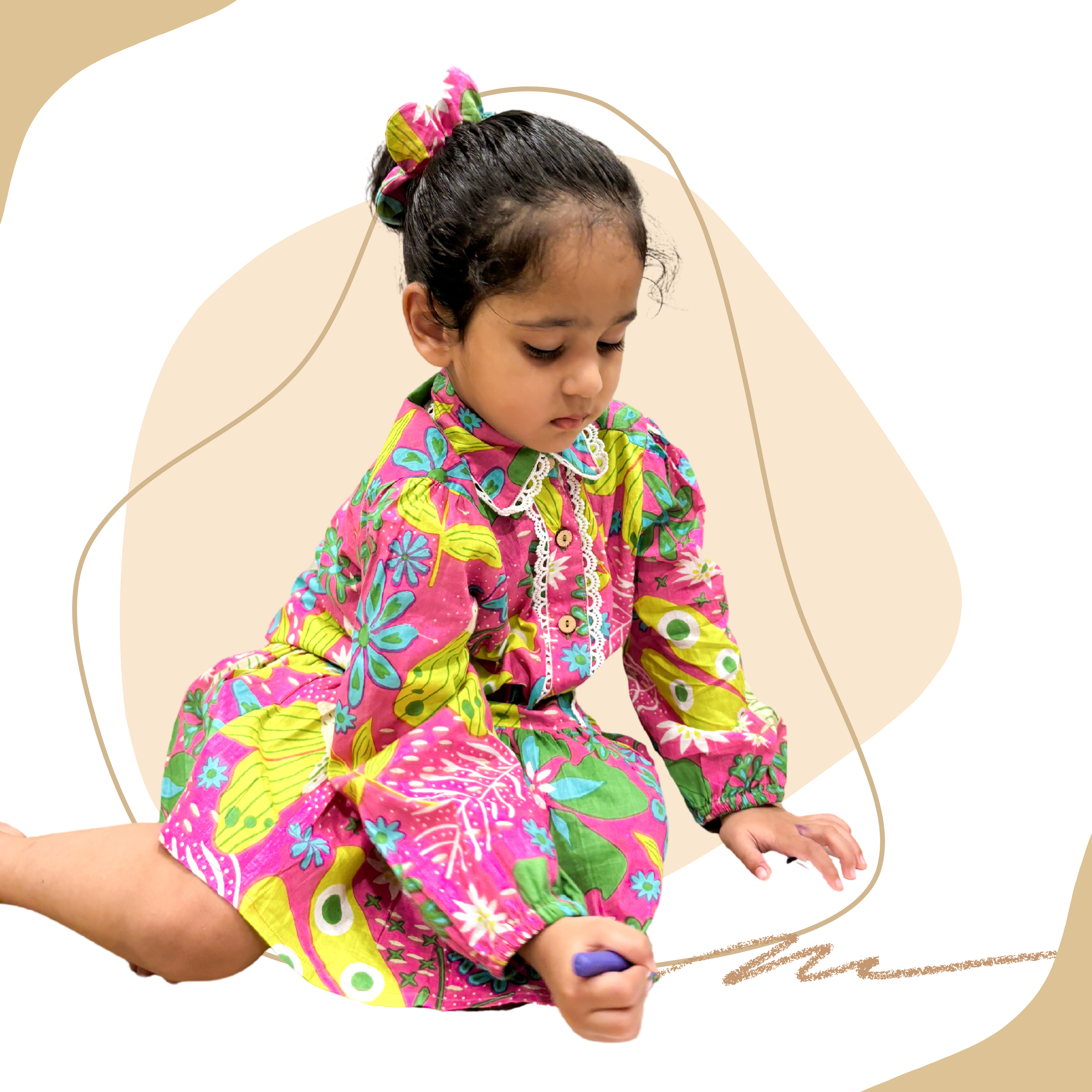 Positano Short Dress for Girls| Neon Garden| Pure Cotton