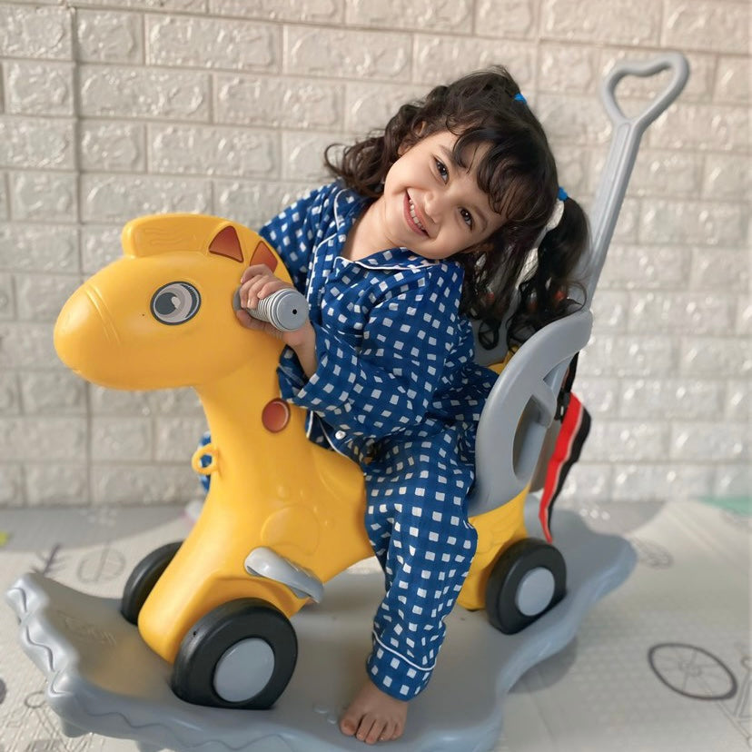 Blue Checkerboard | Kids Nightsuit Set |Pure Cotton