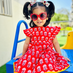 Cotton Girls Frock Red Boota