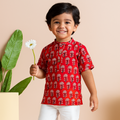 Cotton Boys Kurta Shirt Red Boota