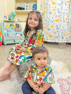 Cotton jungle safari sibbling twinning outfits