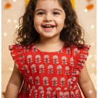Cotton Girls Frock Red Boota