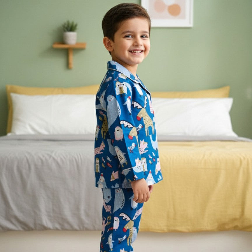 Blue Jungle | Kids Night suit Set |Pure Cotton