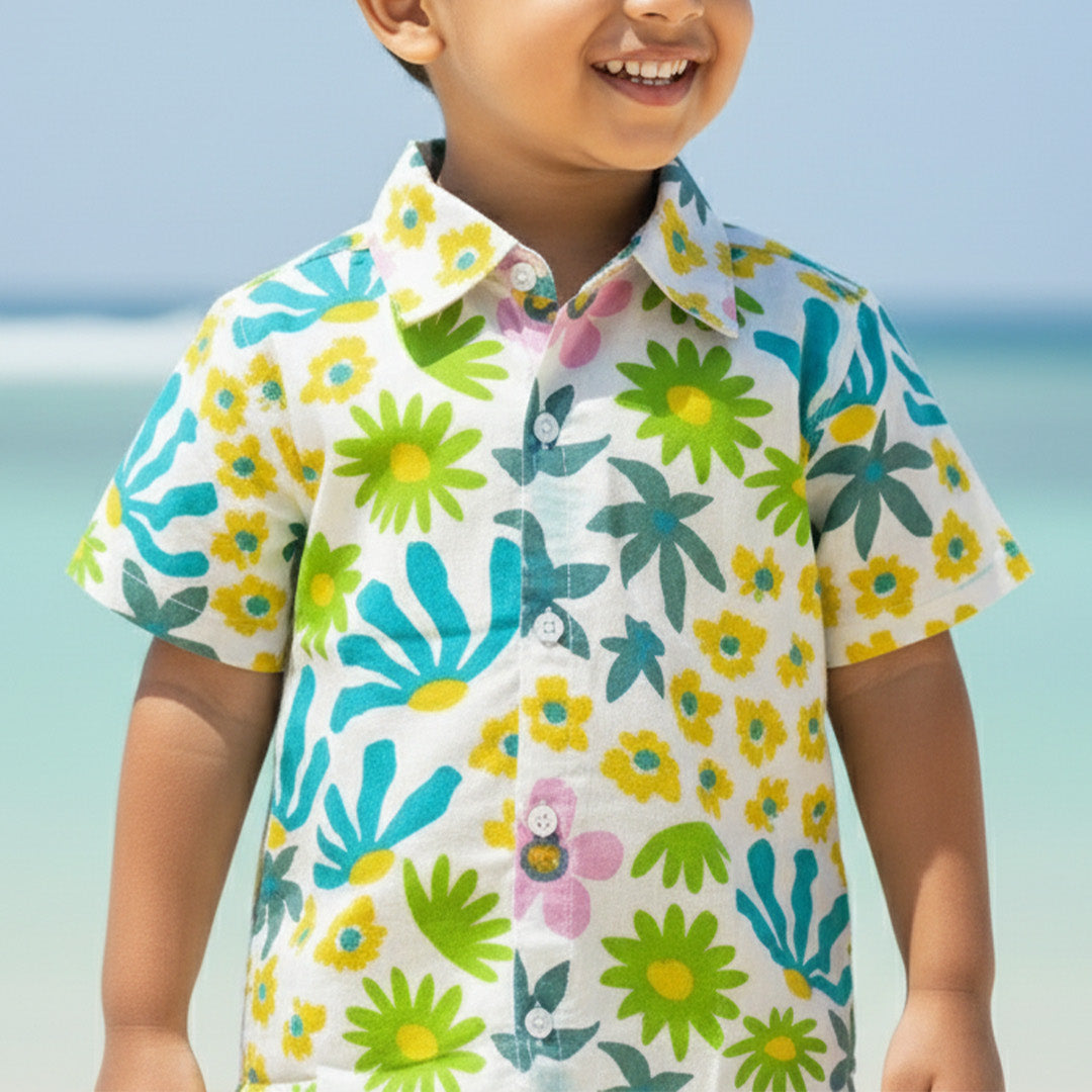 Blue Floral Shirt for Boys | Pure Cotton