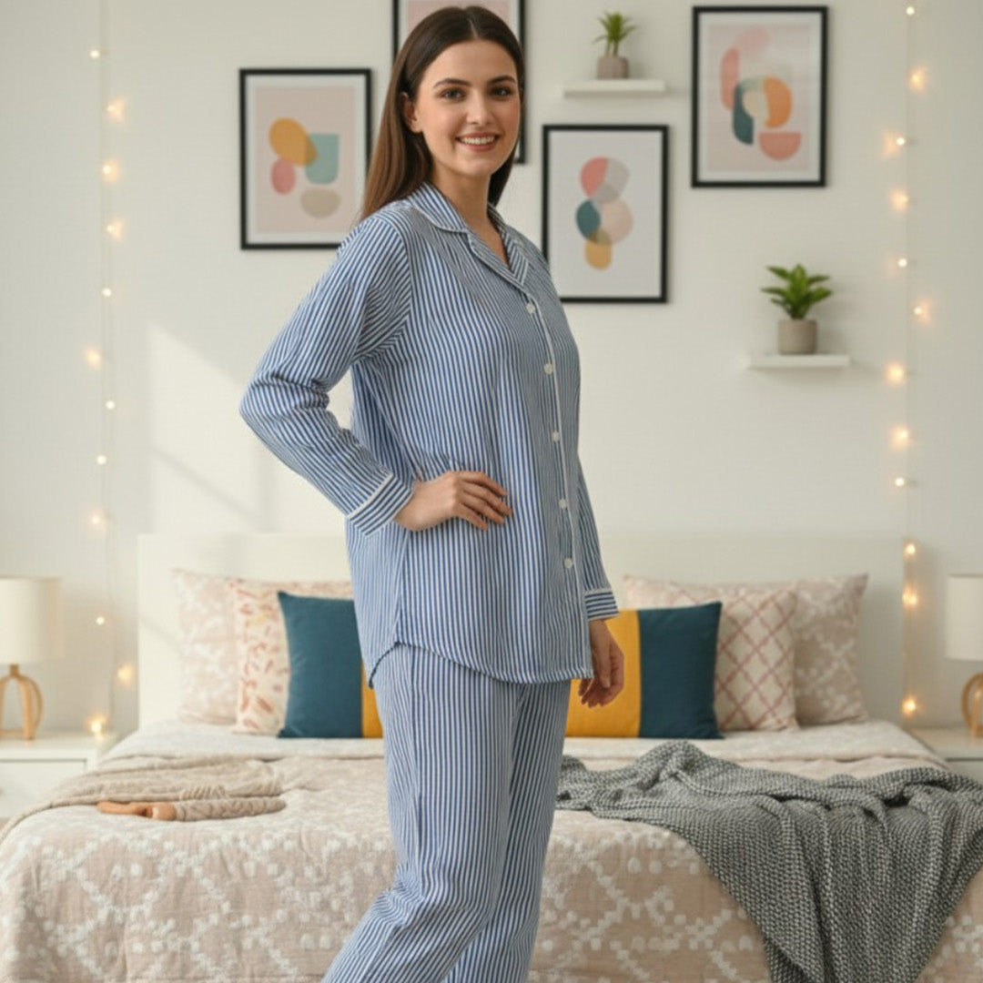 Classy Strips| Adult Nightsuit Set| Pure Cotton