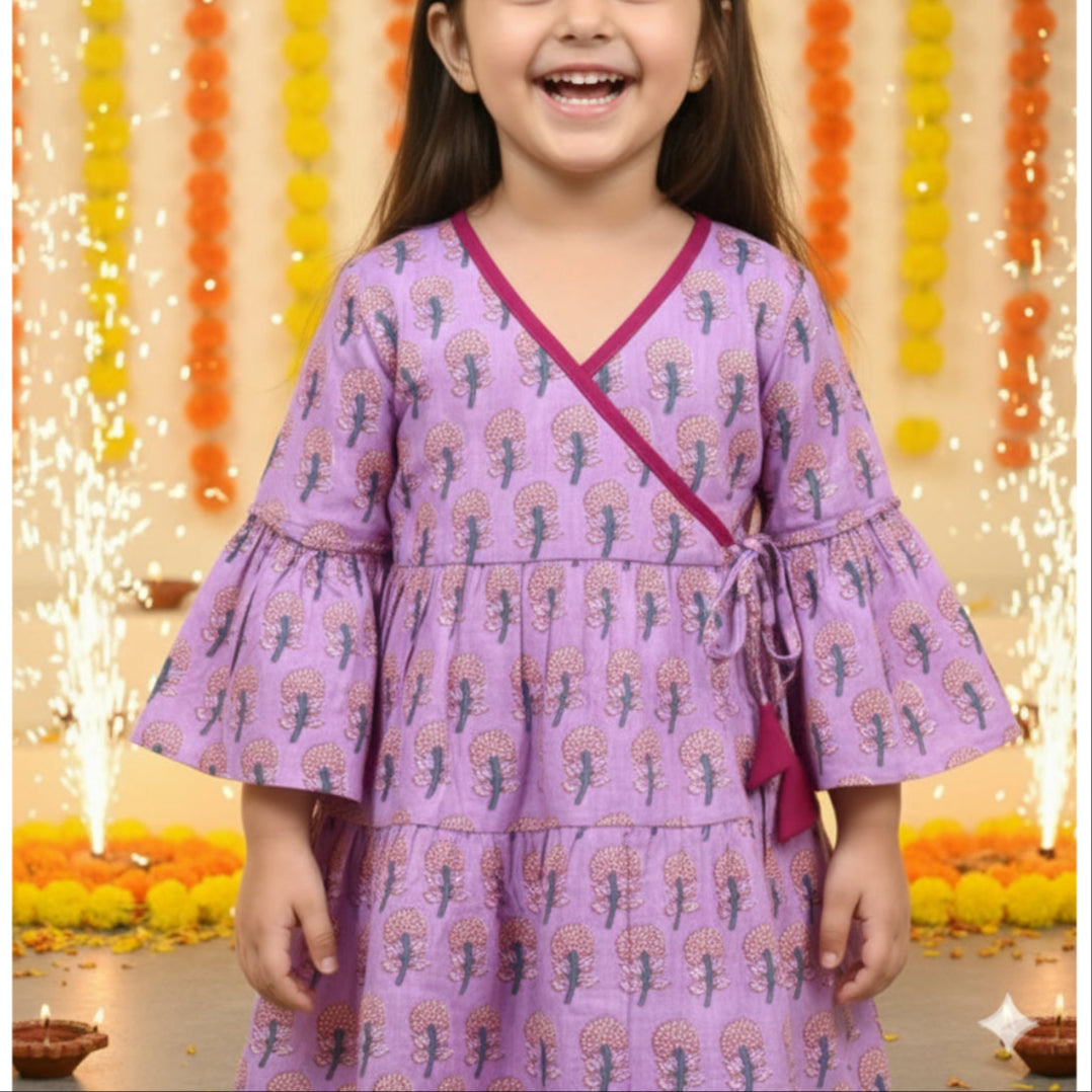 Cotton Girls Frock Purple Boota